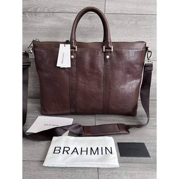 Brahmin Beckett cocoa brown Manchester genuine leather men laptop bag brown
